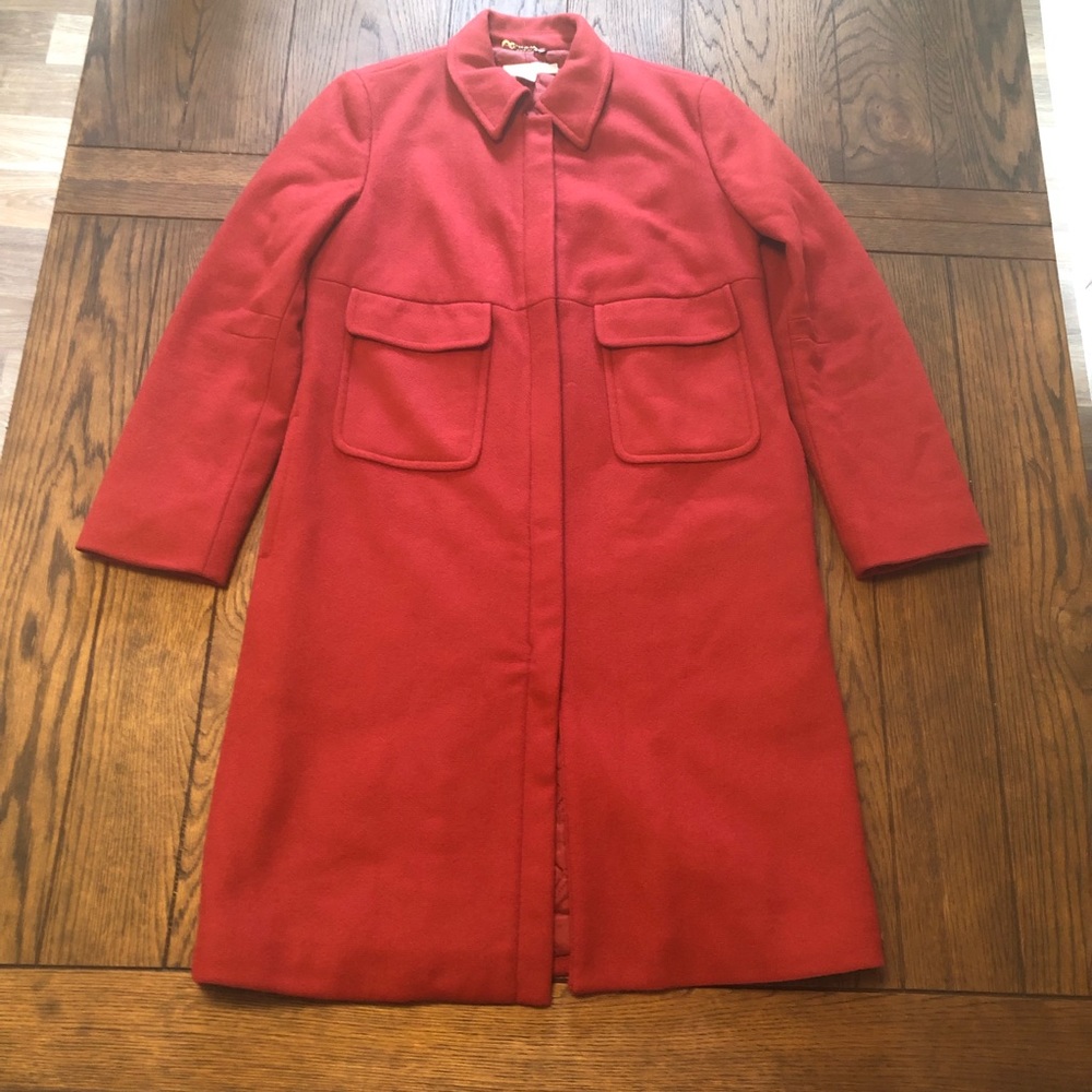 J.crew Red long zip up wool blend jacket insulated pea coat size medium
